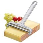 A handheld cheese slicer
