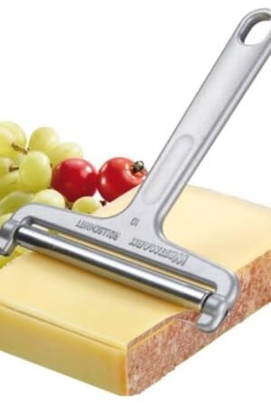 A handheld cheese slicer
